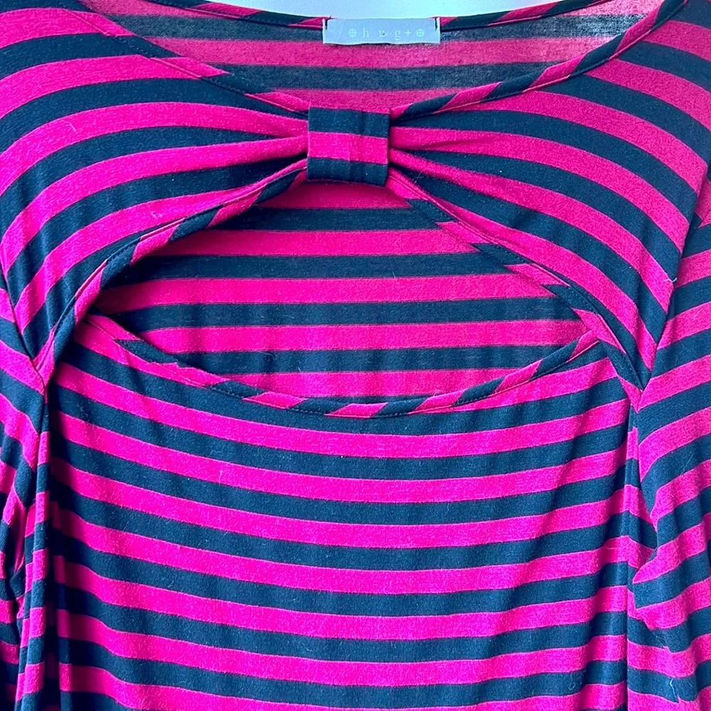HLG plus black and purple stripe jersey material top. - Picture 1 of 5